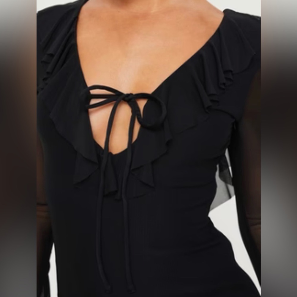 Princess Polly Maskell Long Sleeve Maxi Dress Black Sheer — Size 4 - Picture 2 of 14